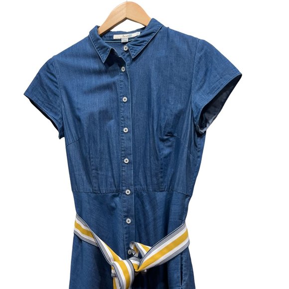 Anthropologie Boden Dress Blue Short Sleeve Spread Collar A-Line Size 8L - Picture 10 of 11